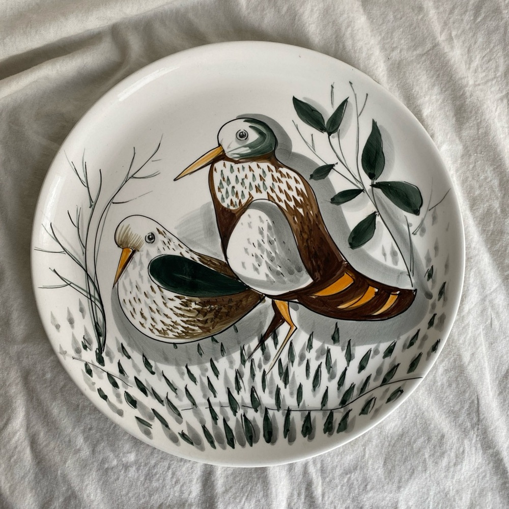 Vintage Hand Painted By Mancioli Italy Bird Pair Plate 10.25"